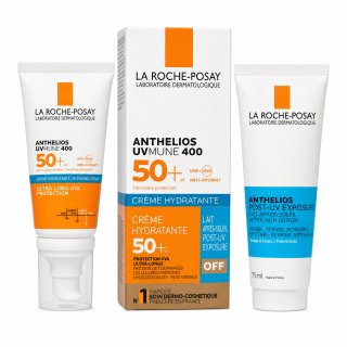 La Roche-Posay ANTHELIOS komplet za popolno porjavitev UVMUNE 400 Hydrating Cream SPF 50 + After-Sun Milk 50 ml + 75 ml