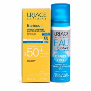 Uriage Bariésun komplet za popolno porjavitev Moisturising Cream SPF 50+ + Eau Thermale Thermal Water 2 x 50 ml