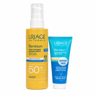 Uriage Bariésun komplet za popolno porjavitev Invisible Spray SPF 50+ + After Sun Repair Balm 200 ml + 50 ml